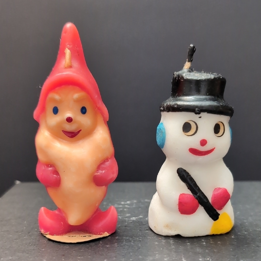 VGT 1950s Gurley Novelty Co,Lot of 2 Christmas Elf And Snowman Candles.